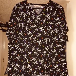 Skeleton Halloween scrub top